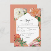 Waterverf Perzik Roze Pioenrozen Bloemen Bruiloft RSVP Kaartje (Voorkant / Achterkant)