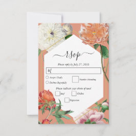 Waterverf Perzik Roze Pioenrozen Bloemen Bruiloft RSVP Kaartje