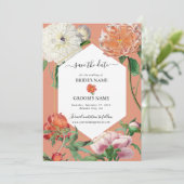 Waterverf Perzik Roze Pioenrozen Bloemen Bruiloft Save The Date (Staand voorkant)