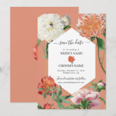 Waterverf Perzik Roze Pioenrozen Bloemen Bruiloft Save The Date (Voorkant / Achterkant)