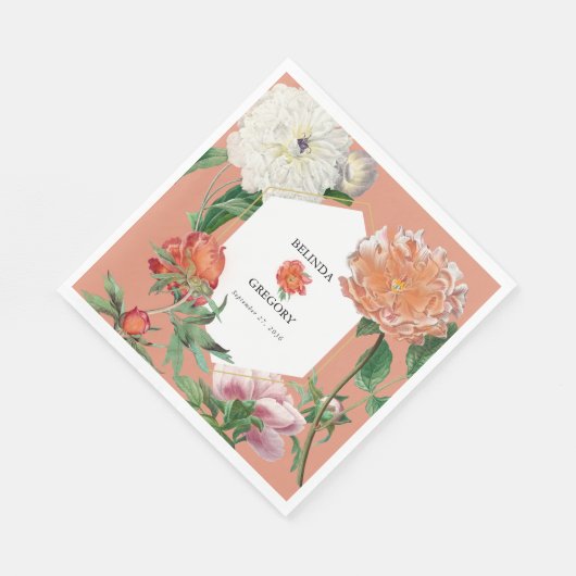 Waterverf Perzik Roze Pioenrozen Bloemen Bruiloft Servet (Hoek)