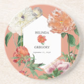 Waterverf Perzik Roze Pioenrozen Bloemen Bruiloft Zandsteen Onderzetter (Voorkant)