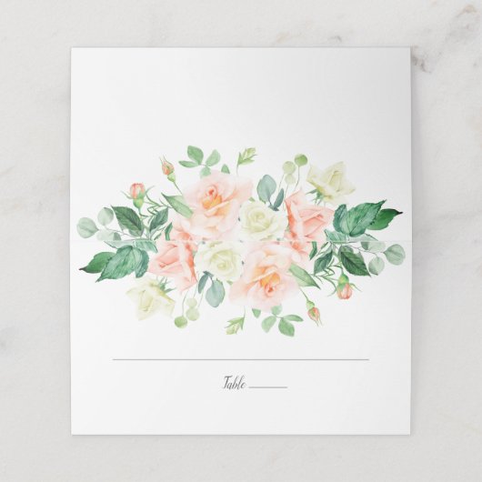 Waterverf Perzik Rozen en Greenery Place kaarten | Plaatskaartje (Buitenkant ongevouwen)