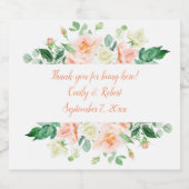 Waterverf perzik Rozen en groen bierflesje Bier Etiket (Enkel label)