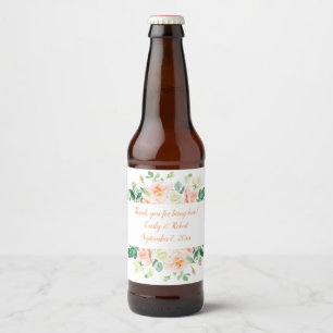 Waterverf perzik Rozen en groen bierflesje Bier Etiket