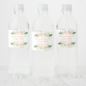 Waterverf Perzik Rozen en groen Wijnfles Waterfles Etiket (Flessen)