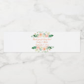 Waterverf Perzik Rozen en groen Wijnfles Waterfles Etiket (Enkel label)