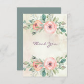 Waterverf Perzik Rozen Floral Bedankkaart (Voorkant / Achterkant)