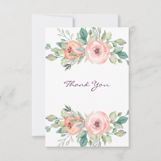 Waterverf Perzik Rozen Floral Bedankkaart (Voorkant)