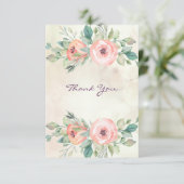 Waterverf Perzik Rozen Floral Bedankkaart (Staand voorkant)