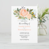 Waterverf Perzik Rozen Gele Rose Buds Invitation Kaart (Staand voorkant)