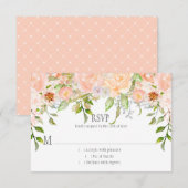 Waterverf perzik Rozen groen | Stippen Overlay RSVP Kaartje (Voorkant / Achterkant)