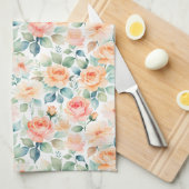 Waterverf Perzik Rozen Theedoek (Quarter Fold)