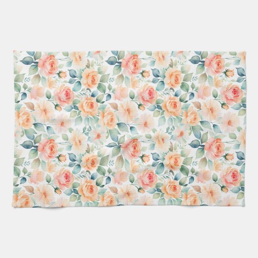 Waterverf Perzik Rozen Theedoek (Horizontaal)