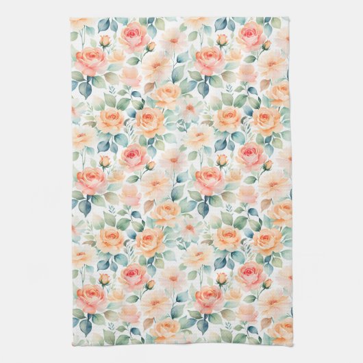 Waterverf Perzik Rozen Theedoek (Verticaal)