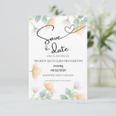 Waterverf Perzik & Salie Semi-Transparante Trouw Save The Date (Staand voorkant)