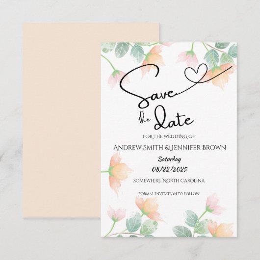 Waterverf Perzik & Salie Semi-Transparante Trouw Save The Date (Voorkant / Achterkant)