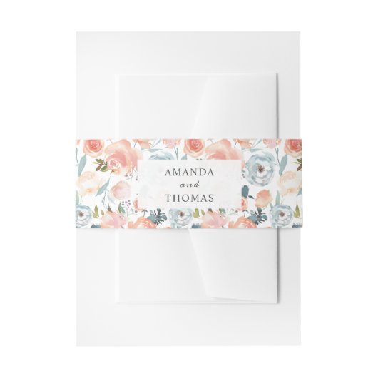 Waterverf perzik Sinaasappel rustieke bloemen brui Uitnodigingen Wikkel (Voorkant Voorbeeld)