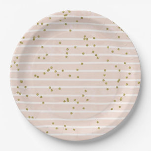 Waterverf perzik streep gouden polka dot Confetti Papieren Bordje