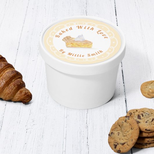 Waterverf perzik taart gebakken met liefde ronde sticker