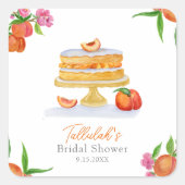 Waterverf Perzik Taart Met Bloesems Bruidsmeisjesf Vierkante Sticker (Voorkant)