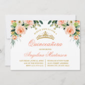 Waterverf Perzik Wit Bloemen Quinceanera Party Kaart (Voorkant)