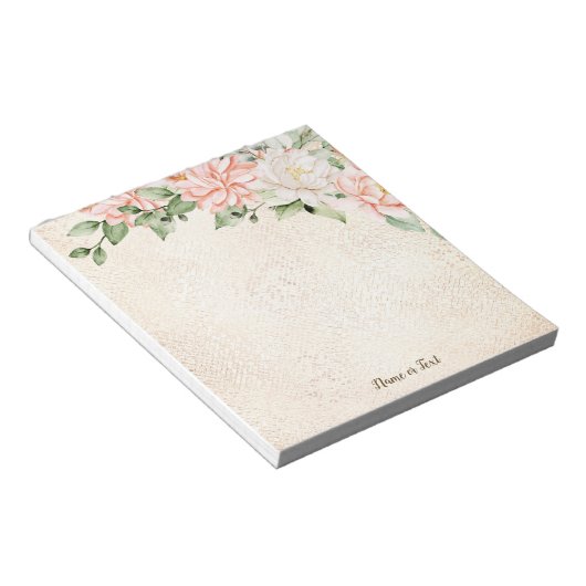 Waterverf perzik witte bloemen elegant notitieblok (Schuin)