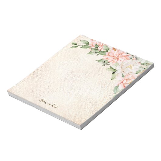 Waterverf perzik witte bloemen elegant notitieblok (Linkerzijde)
