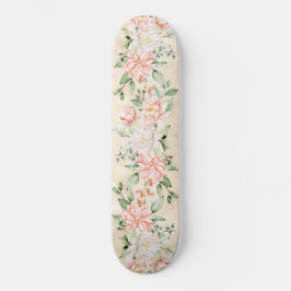 Waterverf perzik witte bloemen elegant persoonlijk skateboard