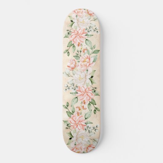 Waterverf perzik witte bloemen elegant persoonlijk skateboard (Voorkant)