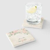 Waterverf perzik witte bloemen elegant stenen onderzetter (Zijkant)