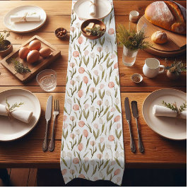 Waterverf Perzik Witte Roze Tulpen Paaslente Korte Tafelloper