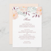 Waterverf perzikbloem. Botanische bruiloft. Floral Menu (Voorkant / Achterkant)