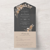 Waterverf perzikbloemen, drievoudig bruiloft all in one uitnodiging (Binnen)