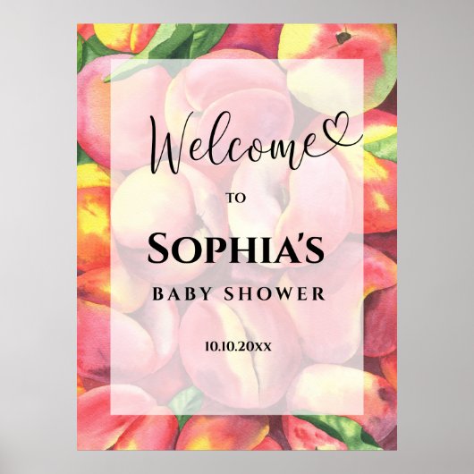 Waterverf perziken baby shower poster (Voorkant)
