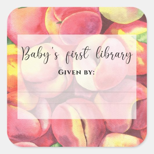 Waterverf perziken - Baby's eerste bibliotheek Vierkante Sticker (Voorkant)