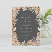 Waterverf perziken / beige grijs boho florale brui kaart (Staand voorkant)