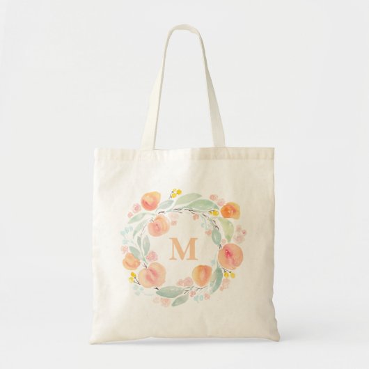 Waterverf perziken bladerkrans monogram tote bag (Voorkant)