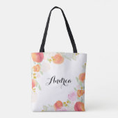 Waterverf Perziken Bloemen Gepersonaliseerde Canva Tote Bag (Achterkant)