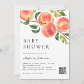 Waterverf Perziken Botanische Baby Shower QR Code Kaart (Voorkant)