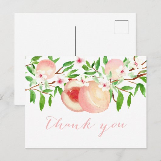 Waterverf Perziken dank u nota voor baby shower Briefkaart (Voorkant / Achterkant)