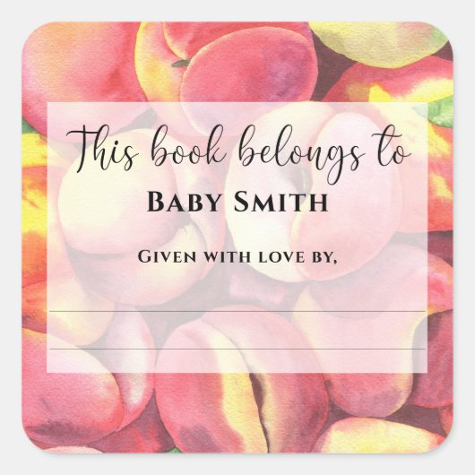 Waterverf perziken - Dit boek behoort tot Vierkante Sticker (Voorkant)