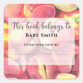 Waterverf perziken - Dit boek behoort tot Vierkante Sticker