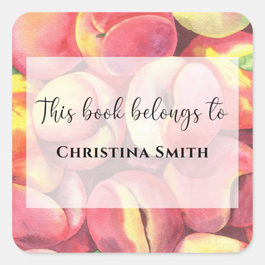 Waterverf perziken - Dit boek behoort tot Vierkante Sticker (Voorkant)