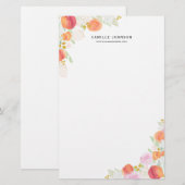 Waterverf perziken en bloemen op maat briefpapier (Voorkant / Achterkant)