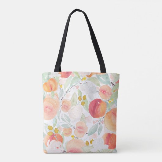 Waterverf perziken en bloemen Patroon Canvas tas (Achterkant)