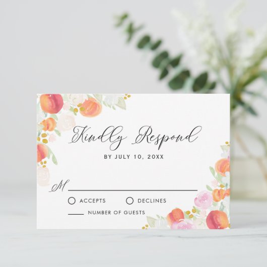 Waterverf Perziken en bloemen RSVP Kaartje (Staand voorkant)