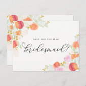 Waterverf Perziken en bloemen zijn mijn Bridesmaid Uitnodiging Briefkaart (Voorkant / Achterkant)