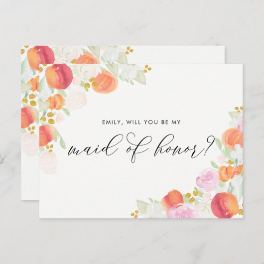 Waterverf Perziken en bloemen zijn mijn eerbetoon Uitnodiging Briefkaart (Voorkant / Achterkant)