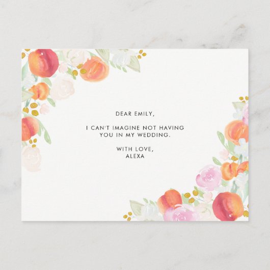 Waterverf Perziken en bloemen zijn mijn eerbetoon Uitnodiging Briefkaart (Achterkant)